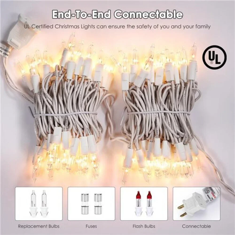 Christmas String Lights 100 Count Warm White Clear Wire Indoor Outdoor Decor